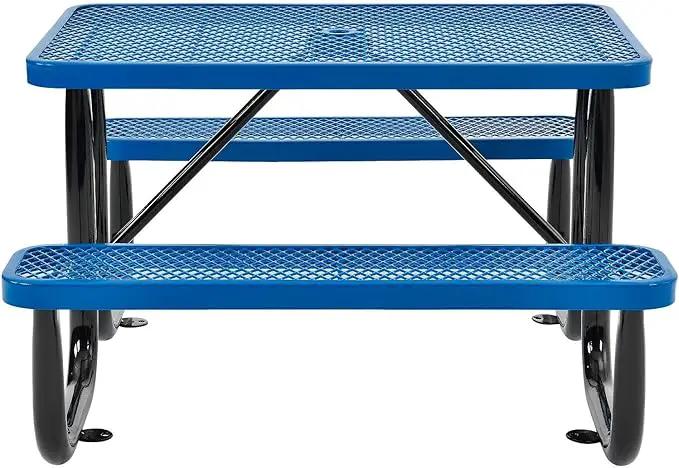 Global Industrial 4' Rectangular Expanded Metal Picnic Table, 48" L x 62" W,Blue, photo 5 of 10