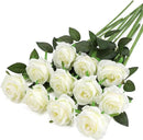 White Fake Roses Artificial Flowers - 10 Pcs Fake Artificial Roses Silk Flowers with Stems for Home Wedding Hotel Office Centerpiece Decor by CozyNest Decor