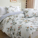 ABREEZE Floral Duvet Cover King Size Set Bird Flowers Bedding Set 100% Brushed Cotton Bedding Collection 1 Duvet Cover with 2 Pillowcases White by CozyNest Decor