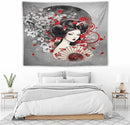 Japanese Geisha Tapestry Asian Red Cherry Blossom Red Sun Traditional Kimono Folk Tapestries Home Decor for Living Room Bedroom Apartment Farmhouse Dorm 80"x60" by CozyNest Decor