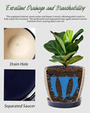 Plant Pots, Flower Pots, Planters for Indoor Plants(6.5+5.5inch), Flower Pots for Indoor Plants with Drainage Hole and Saucer, Ceramic Pots for Plants with Hole Mesh Pad,Reactive Glaze Blue by GreenHaven Gardens