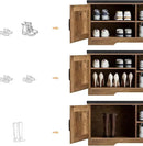2-Tier Storage Bench, Shoe Bench with Padded Seat Cushion, Entryway Bench with 2 Barn Doors, Adjustable Shelf, 13.8" D x 39.4" W x 17.7" H, for Entryway, Living Room, Bedroom, Rustic Walnut by CozyNest Decor