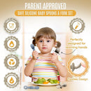 4pc Silicone Baby Spoons Self Feeding Baby Utensils 6-12 Months - 3 Baby Spoon - 1 Baby Fork - Toddler Cutlery Set - BPA Free, Dishwasher Safe - Baby Eating Essentials (Gray/Beige) by TinyTreasures Baby Boutique