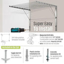 Smartsome | Wall Mounted | Clothes Drying Rack| 22" Wide |15 Linear Feet Capacity | 8 Smooth Round Stainless Steel Rods | 60 lb Capacity | Fully Assembled | Compact Sturdy Space-Saving Design by CozyNest Decor