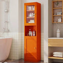 67" Tall Bathroom Storage Cabinet, Narrow Metal Floor Cabinet with Glass Door and Adjustable Shelves, Freestanding Metal Locker for Laundry, Kitchen, Dining Room by CozyNest Decor