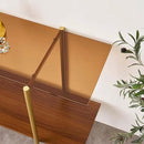 Extra Large Glass Console Table for Living Room, Foyer & Entrance, L47 x W16 x H31, Mid-Century Modern Sofa Table with Amber Glass Top, Walnut Finish Wood Top and Gold Finish Metal Frame by CozyNest Decor