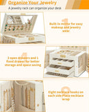 AKOZLIN Large 4-Tier Jewelry Box Leather Jewelry Storage Organizer with 3 Drawers Lockable for Women Girls Ring Necklace Earring Bracelet Watches Holder with Mirror White by TinyTreasures Baby Boutique