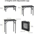 Folding Grill Table, Aluminum Camping Table Adjustable Height Max 27.5" Picnic Table Outdoor Table, Lightweight, Portable Handle for Travel Cooking BBQ Picnic, 22.8" x 16", Black by GreenHaven Gardens