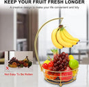 Livabber Countertop Fruit Basket Bowl with Banana Hanger, Modern Standing Fruit Vegetable Bowl Storage, with Banana Tree Holder for Kitchen Dinning Table (Round Metal, Gold) by CozyNest Decor