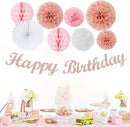 Light-Pink Rose-Gold Birthday Garland Party-Decorations - 14pcs Happy Banner Women Paper Flowers Lanterns Tissue Pom Poms,Streamers Fans Honeycomb Girls Adult Women Kids Hanging Supplies Decor Hugfond by CozyNest Decor