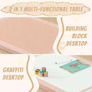 Multi Functional Kids Table and 2 Chairs Set, Graffiti & Building Blocks Double-Sided Tabletop, Toddler Play Table with Drawers, Large Storage Space, Gift for Boys/Girls, Pink by CozyNest Decor