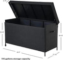 Grand patio 170 Gallon Deck Storage Box Deck Box Outdoor Storage Box Indoor Wicker Storage Bin Patio Storage Box for Patio Furniture Cushions Garden Tools Pool Accessories, Black by GreenHaven Gardens