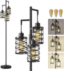 Oneach 70" Industrial Floor Lamp, Stepless Dimmable Standing Lamp with 3 Bulbs, Farmhouse Corner Standing Tree Lamp for Living Room, Tall Lamps for Bedroom, Office, Study Room, Dining Room, Black by CozyNest Decor
