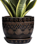 G EPGardening 5.5 Inch Ceramic Planter - Ceramic Plant Pot for Indoor Outdoor Plants, Boho Round Flower Pot with Drainage Hole and Saucer, Gifts for Plant Lovers, Office Garden Home Decor, Black by GreenHaven Gardens
