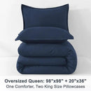 Litanika Navy Blue Comforters Oversized Queen Size, 3 Pieces Lightweight Solid Bedding Comforter Set, All Season Fluffy Bed Set (98x98In Comforter & 2 Pillowcases) by CozyNest Decor