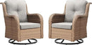 Outdoor Patio Swivel Rocker Chairs - Wicker Rattan Patio Swivel Rocking Chairs Set of 2 with High Back,Deep Seating and Comfort Cushions for Deck Porch Garden,Yellow/Beige by GreenHaven Gardens