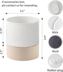 Nihow Self Watering Plant Pot: 6 Inch Ceramic Planter with Drainage Hole & Water Storage Plus for Indoor & Outdoor Plants - Cylinder Round Flower Pot for Succulent/Herbs/Violets - White & Brown by GreenHaven Gardens