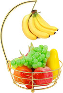Livabber Countertop Fruit Basket Bowl with Banana Hanger, Modern Standing Fruit Vegetable Bowl Storage, with Banana Tree Holder for Kitchen Dinning Table (Round Metal, Gold) by CozyNest Decor