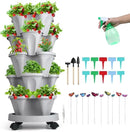 Vertical Planter, 5 Tier Stackable Strawberry Planter with Garden Tool Set, Movable Indoor/Outdoor Garden Herb Pot for Growing Vegetables and Succulents, Gray by CozyNest Decor