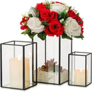 Glass Hurricane Candle Holder Large - Hewory 3pcs Black Rectangle Flower Holders Centerpiece for Table, Tall Floor Square Pillar Candle Lantern for Wedding, Anniversary, Party, Fireplace, Dining Room by CozyNest Decor