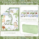 3 Pcs Baby Crib Bedding Set Safari Animals Dinosaurs Bear Woodland Animals Jungle Crib Set Includes Quilt, Fitted Sheet, Skirt for Baby Boy Girl(Green,Dinosaur) by TinyTreasures Baby Boutique