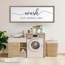 Wash Your Worries Away Wall Art Sign 32"×12" Laundry Room Large Wood Framed Restroom Toilet Wall Decor Hanging (Wood) by CozyNest Decor
