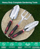 ESOW Garden Tool Set with Non-Slip Rubber Handle, 3 Piece Cast-Aluminum Heavy Duty Gardening Kit Includes Hand Trowel, Transplant Trowel and Cultivator Hand Rake, Red by GreenHaven Gardens