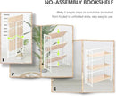 4NM No Assembly 3 Tiers Folding Bookshelf, 35" H Foldable Storage Shelves Vintage Bookcase Standing Racks Study Organizer Home Office - Natural White by CozyNest Decor