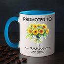 Promoted To Auntie EST 2026 Accent Mug Gift For Pregnancy Announcement, Personalized Name New Aunt Coffee Mug 11 15Oz, Customized Sunflowers Auntie White Coffee Cup For Birthday, First Time Aunt Cup by TinyTreasures Baby Boutique