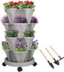 Vertical Planter 4 Tier Stackable Planters Garden Planters Strawberry Herb Flower and Vegetable Planter Indoor Outdoor Gardening Pots with Removable Wheels and Tools by CozyNest Decor