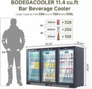 BODEGACOOLER Back Bar Cooler With 3 Glass Doors,11.4 Cu.Ft Commercial Back Bar Fridge with LED Lighting,Counter Height Bar Outdoor Beverage Cooler for Beer,Soda Drinks,Wine by CozyNest Decor