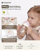 Sippy Cups for Toddlers 1-3, Spill Proof Weighted Straw Cup with Handle for Baby 6 Months + old, 2 Pack, Total 4 Silicone Straws, PPSU, BPA Free, 9 oz (Pink) by TinyTreasures Baby Boutique