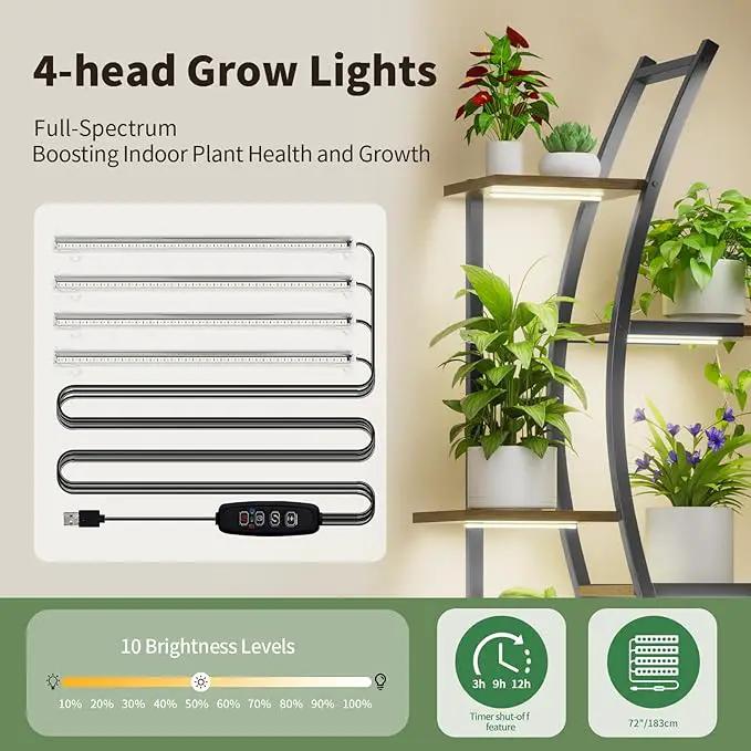 62" Tall Plant Stand with Grow Light Indoor, 7 Tiered Metal Plant Shelf Bookshelf, Curved Corner Flower Stand Display Storage Rack Holder for Living Room, Balcony Decor, photo 6 of 7