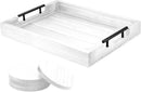 Ottoman Tray | Wooden Serving Tray with Handles & Coasters - 17x13 Inch, Rustic, White, Solid, Rectangular, Vintage, Lightweight by CozyNest Decor