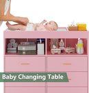 GarveeHome Dresser for Bedroom with 6 Drawers, Baby Changing Table Dresser with Changing Pad, LED Lights & Charging Station, Baby Changing Station with Changing Table Top, Pink by TinyTreasures Baby Boutique