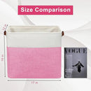 Large Fabric Storage Baskets | 50L Storage Bins, Decorative Linen Closet Baskets with Handles for Organizing, Shelf, Toys, Clothes, Home, Office, Nursery, 17x12x15Inches (Pink&White) by CozyNest Decor