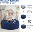 4FT Bean Bag Chair, Large Bean Bag Chairs with Memory Foam Filled, Fluffy Beanbag Sofa with Dutch Velvet Cover, Round BeanBag Chairs for Living Room, Playroom - Blue by TinyTreasures Baby Boutique
