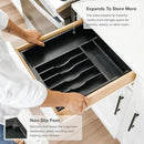 Premium Silverware, Flatware and Utensil Organizer for Kitchen Drawers, Food-Safe Contract Grade, Expandable from 10.5 to 19 In, Black Bamboo by CozyNest Decor