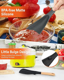 Cooking Spoon for Nonstick Cookwares, Great for Cooking and Serving Sturdy BPA-Free Matte Silicone, Wood Handle Spoon for Mixing, Scoop, and Scrape (Black & Grey, 11.4 inch) by CozyNest Decor