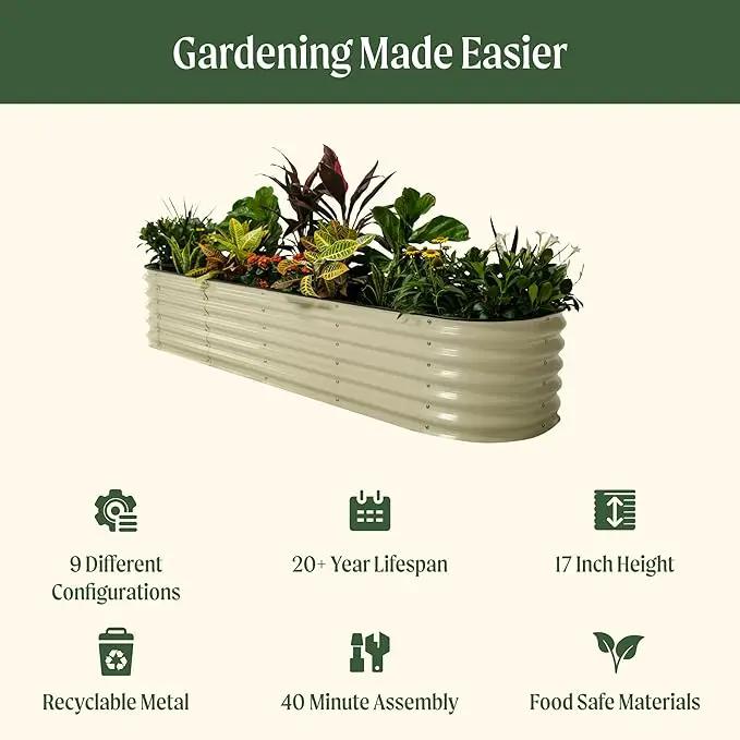 Vego garden Raised Garden Bed Kits, 17" Tall 9 in 1 8ft x 2ft Metal Raised Planter Bed for Vegetables Flowers Ground Planter Box, Sky Blue, photo 2 of 9