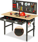 60" Workbench for Garage with Drawers Rubberwood Tabletop Work Table with Pegboard, Power Outlets Adjustable Height Work Bench for Office, Woodworking Shop, Home by GreenHaven Gardens