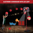 4 in 1 Kids Basketball Hoop and Tball Set for Toddlers 3-5, Basketball Goal with Scoreboard & LED, Hanging Tee Ball Stand with Baseball Pitching Machine, Indoor Outdoor Sport Toys for Boys 4-8 by TinyTreasures Baby Boutique