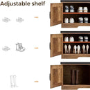 2-Tier Storage Bench, Shoe Bench with Padded Seat Cushion, Entryway Bench with 4 Barn Doors, Adjustable Shelf, 13.8" D x 47.2" W x 17.7" H, for Entryway, Living Room, Bedroom, Rustic Walnut by CozyNest Decor