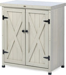 Outdoor Storage Cabinets Weatherproof for Patio, Garden Work Bench with Shelves & Metal Tabletop, Wooden Potting Table Workstation by GreenHaven Gardens