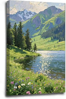 The scenery of mountain streams and green meadows is suitable for living rooms bedrooms offices landscape posters and wall paintings by CozyNest Decor