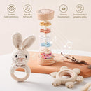 Youuys Wooden Baby Rattle Set (3pcs) - Crochet Rattle Rain Stick Teething Toys, Wooden Montessori Toy for Newborn Infant Baby Rattles Set Toys 3-6-12 Months (Bunny) by TinyTreasures Baby Boutique