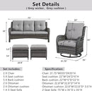 5 Piece Outdoor Patio Furniture Set - Wicker Furniture Patio Conversation Set, Outdoor Swivel Rocker Chairs with 3-Seater Sofa and 2 Ottomans for Small Space, Gray Cushion by GreenHaven Gardens