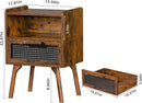 Lerliuo Rattan Nightstands Set of 2, Boho Side Table with Drawer Open Shelf, Cane Accent Bedside End Table with Solid Wood Legs for Bedroom, Dorm and Small Spaces (Brown) by CozyNest Decor