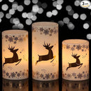 KunSween Christmas Flameless Candles with 6H Timer, 3 Pack LED Flickering Candles with Gold Deer Decals and Real Wax, Christmas Winter Decorations for Home Indoor Table Centerpieces by GreenHaven Gardens