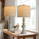 BOBOMOMO 24" Farmhouse Retro Table Lamp Set of 2, Traditional Resin Lamps for Living Room Bedroom, Vintage Bedroom Lamps with Linen Shades, Rustic Table Lamps for Living Room, Nursery, Office by CozyNest Decor